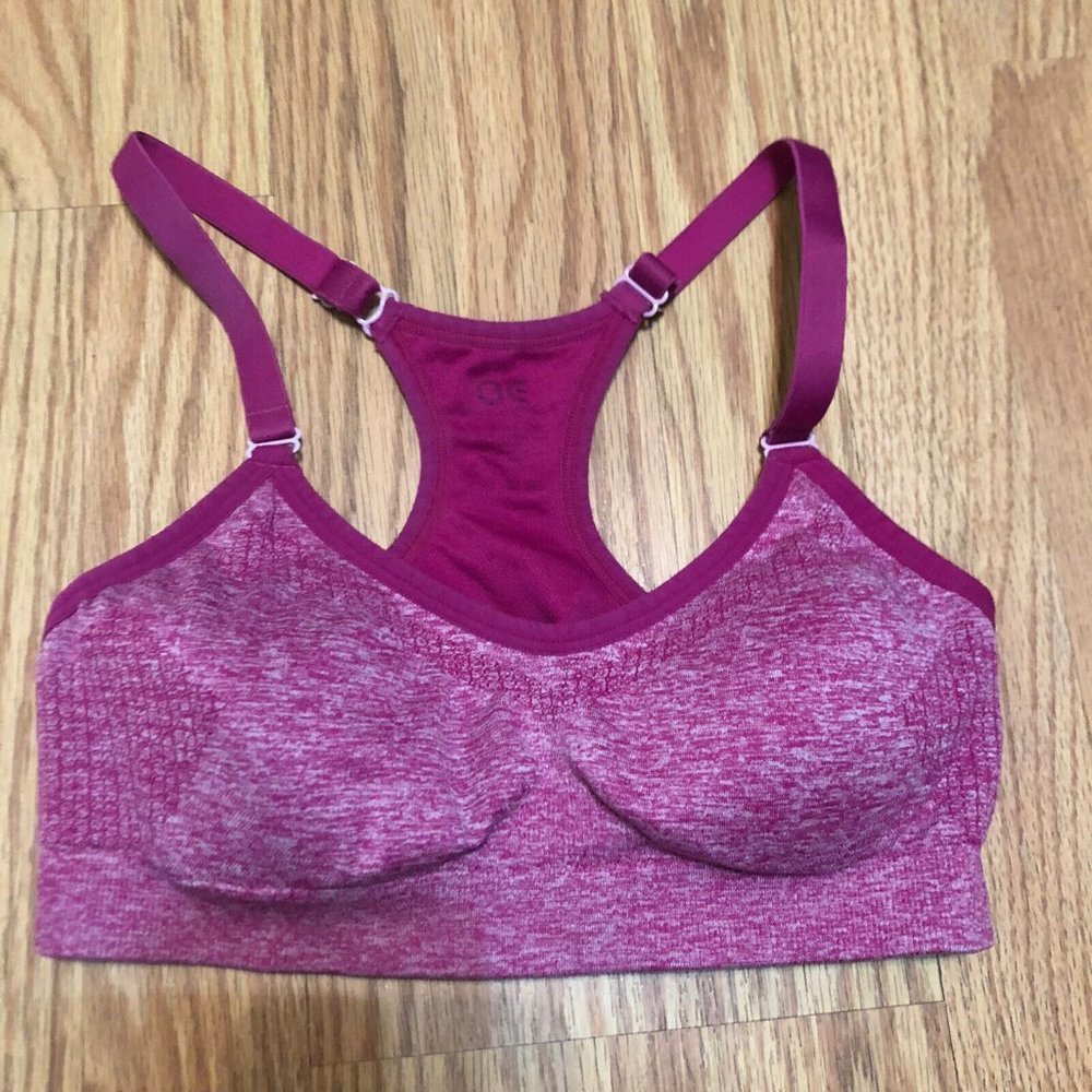 OE pink racer back sports bra with insert pads size small